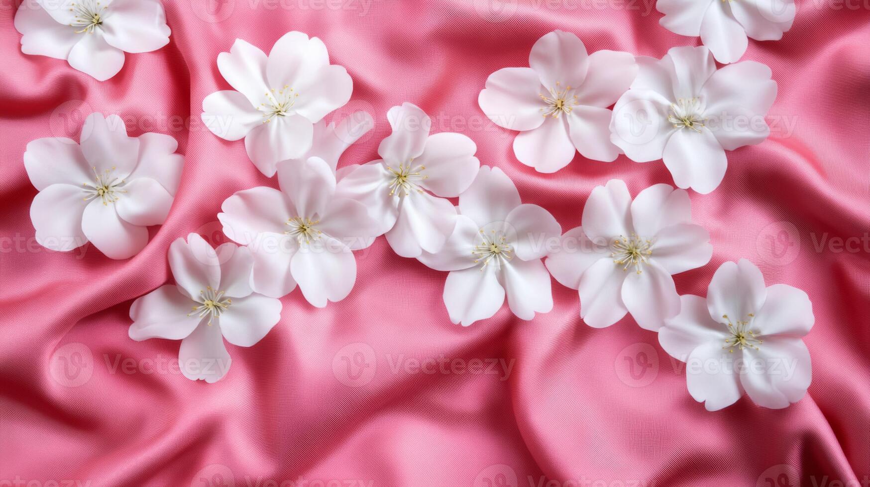 Delicate pink and white cherry blossom pattern over soft silk Lunar New Year elegance gentle spring freshness ideal for festive design photo