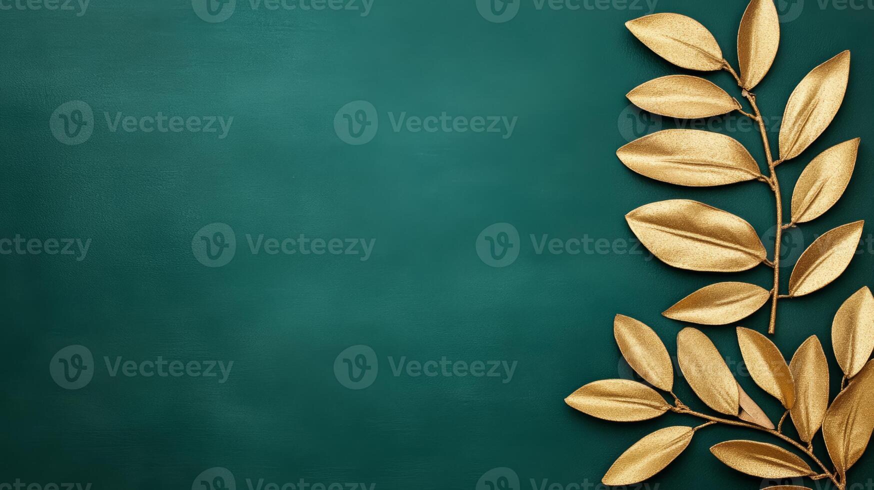 Textured golden leaves on a deep green background Sukkot warm and natural festive spirit earthy tones with a rustic feel ideal for seasonal themes photo