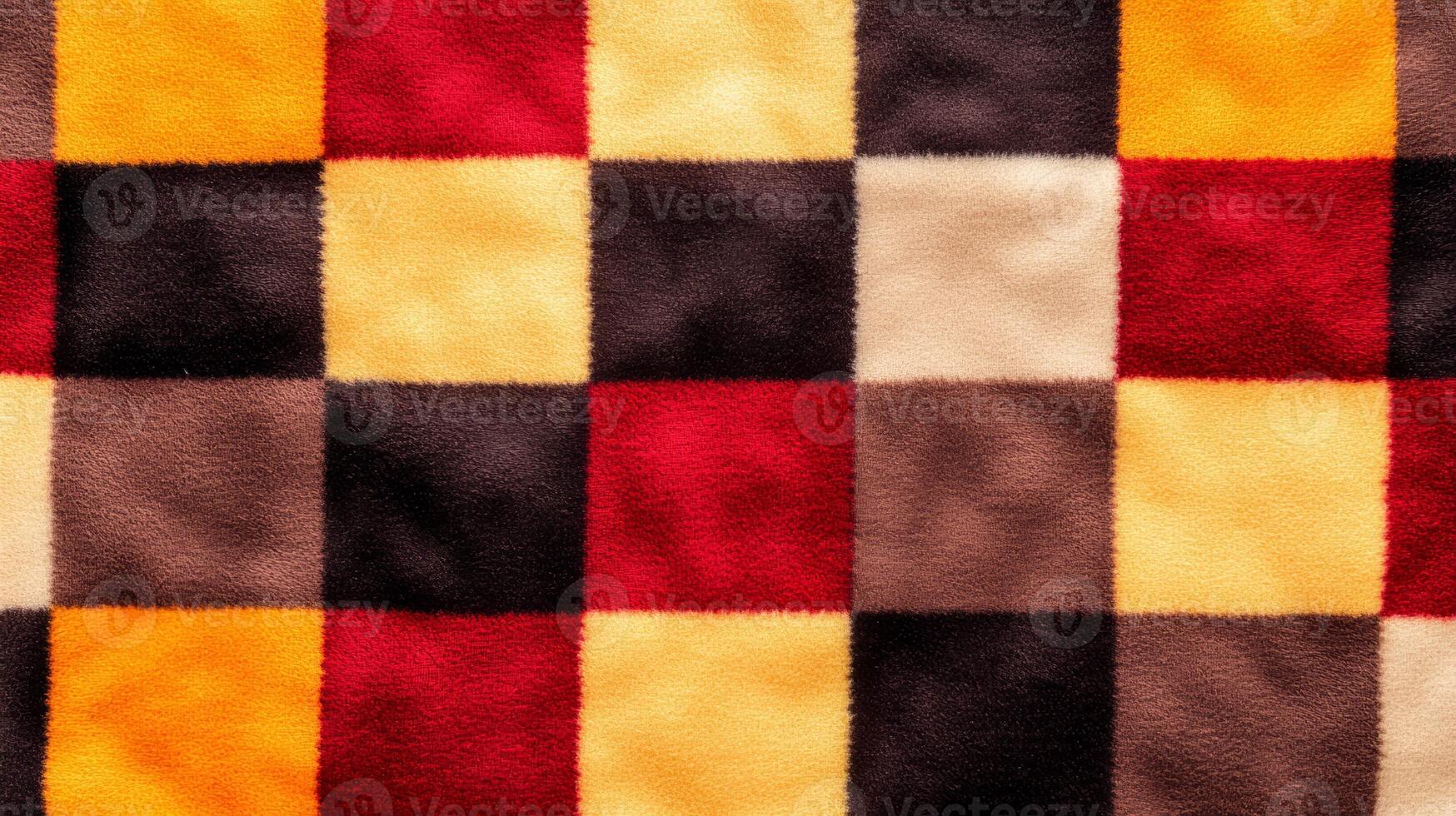 Cozy plaid flannel texture in autumnal colors red yellow and brown reminiscent of Thanksgiving warmth rugged pattern perfect for fall designs photo