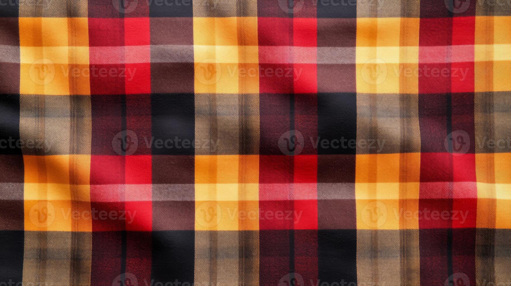 Cozy plaid flannel texture in autumnal colors red yellow and brown reminiscent of Thanksgiving warmth rugged pattern perfect for fall designs photo
