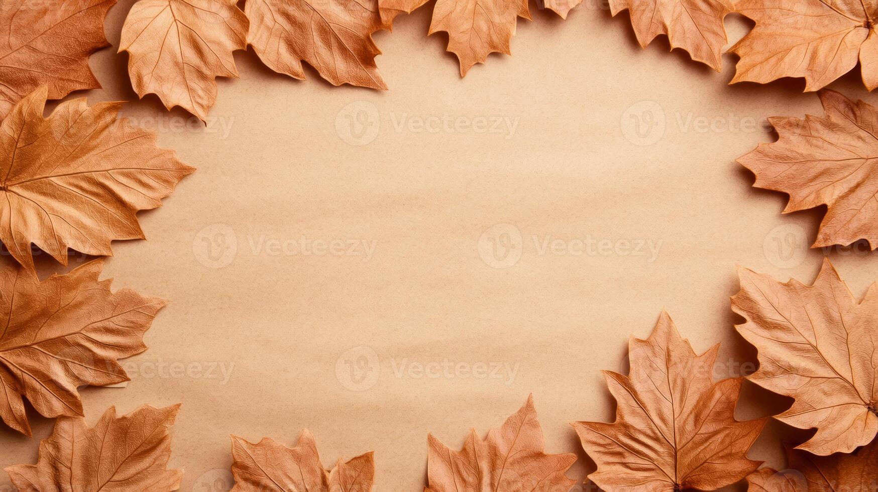 Textured parchment with faded ink and maple leaf imprints warm Thanksgiving background rustic and aged look great for autumn themes photo