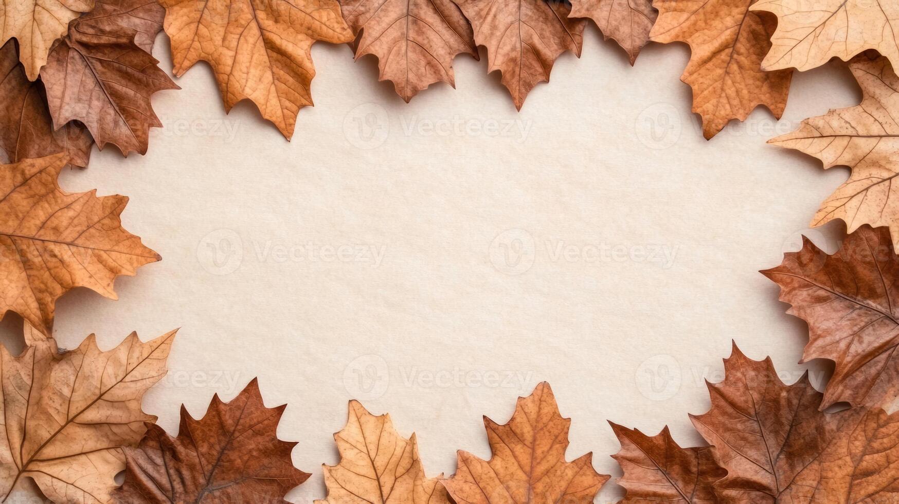 Textured parchment with faded ink and maple leaf imprints warm Thanksgiving background rustic and aged look great for autumn themes photo