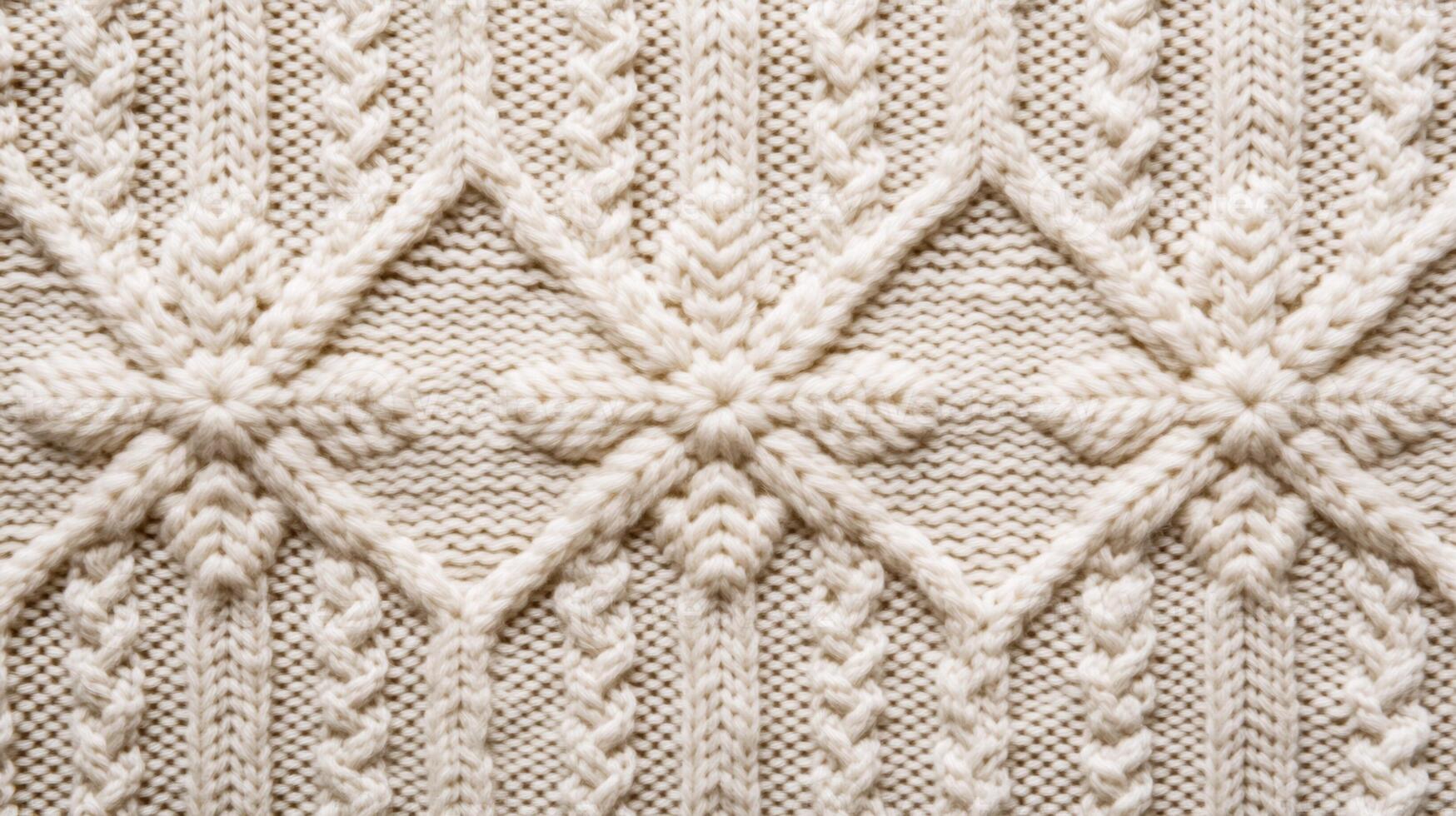 Cozy cable knit texture in cream with subtle snowflake patterns festive Christmas warmth classic sweater feel perfect for holiday greetings photo