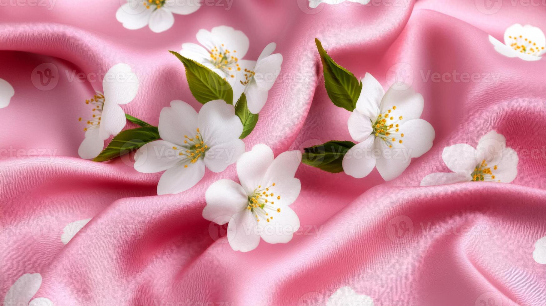 Delicate pink and white cherry blossom pattern over soft silk Lunar New Year elegance gentle spring freshness ideal for festive design photo