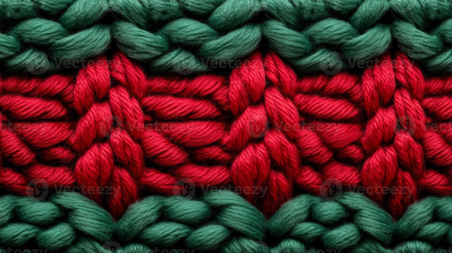 Soft knitted wool texture in red and green shades cozy Christmas background resembling a warm holiday sweater stitch detail visible for festive charm photo