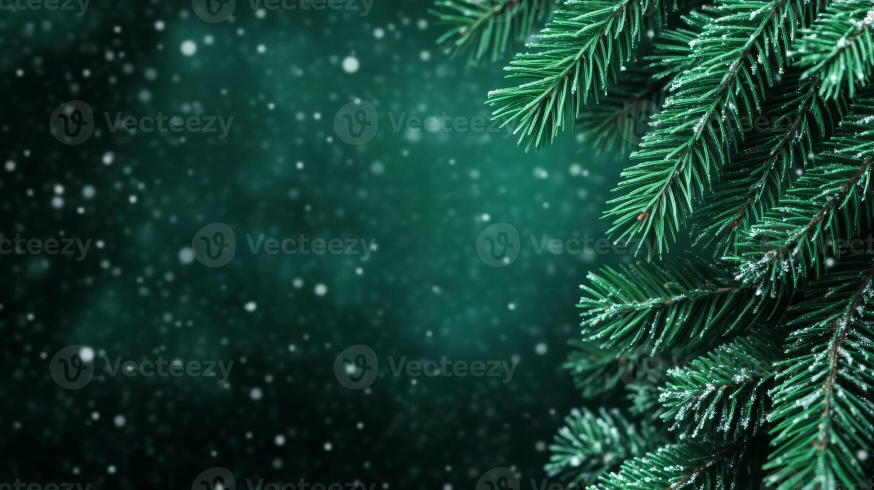 Dark forest green background with soft pine needle texture accented by a light dusting of snow Christmas cozy and nature inspired atmosphere elegant and wintry photo