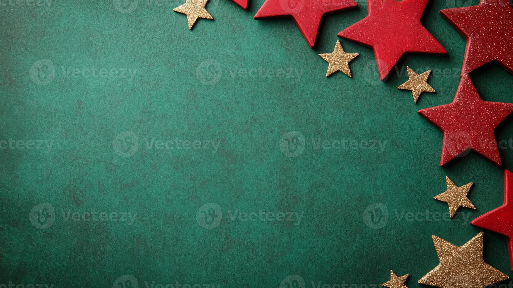 Vintage Christmas background with distressed red and green grunge texture subtle snowflakes and faded golden stars scattered for a nostalgic holiday vibe empty space for festive text photo
