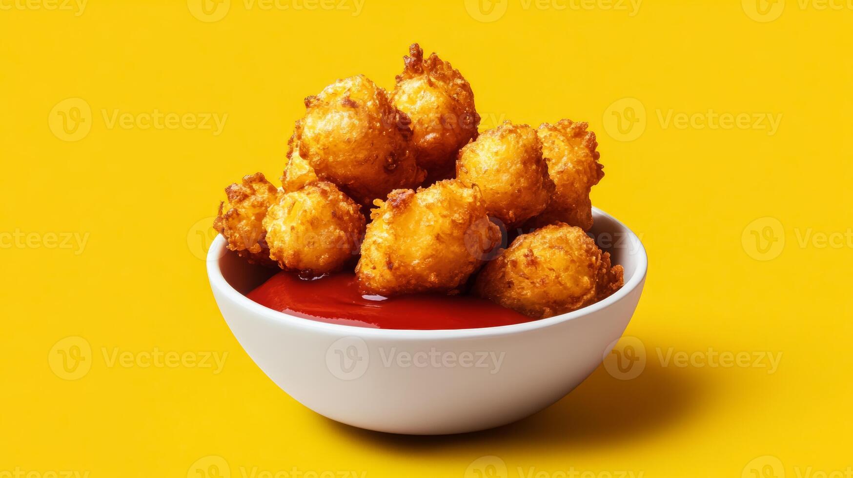 Japanese kabocha tempura with crispy batter, served with a side of dipping sauce, golden hues set against a gradient background from soft yellow to deep earthy brown photo