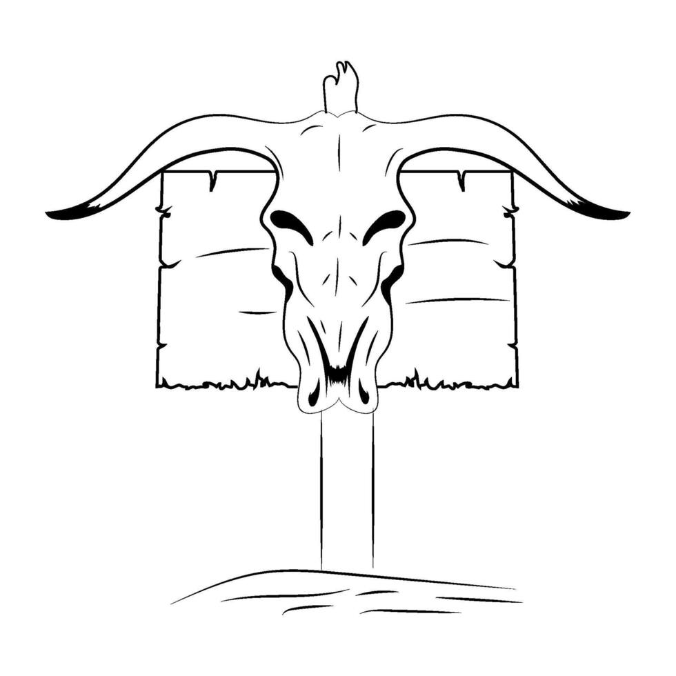 A drawing of a longhorn skull with a sign vector