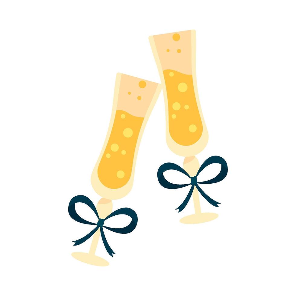Two champagne flutes with a bow on top vector