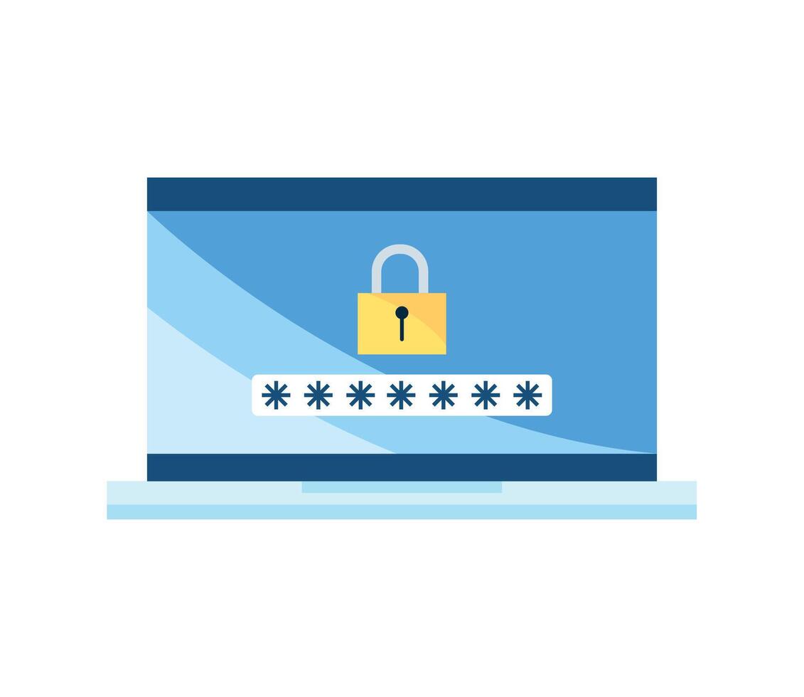 A laptop with a padlock on it vector
