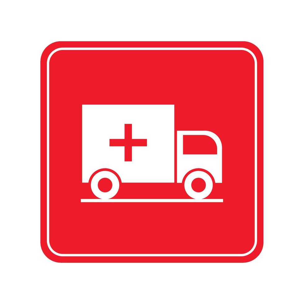 An ambulance icon on a red square vector