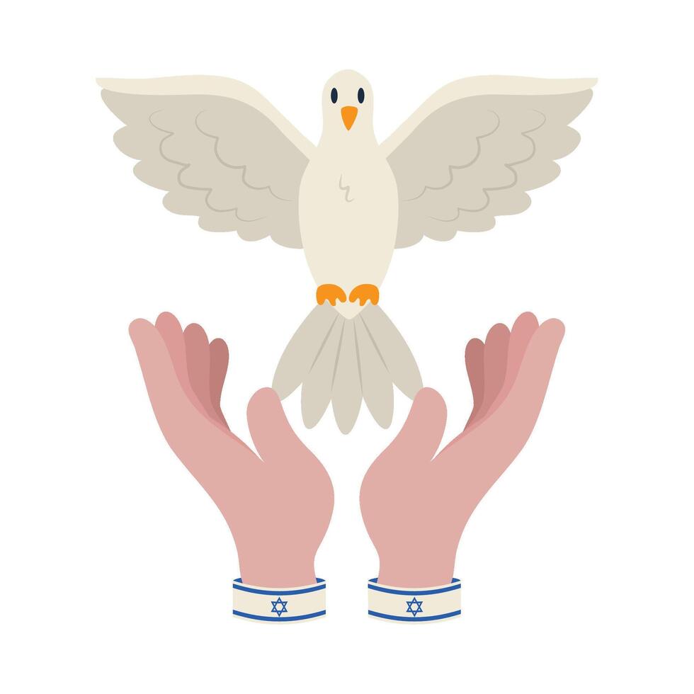 Two hands holding a dove in front of a white background vector