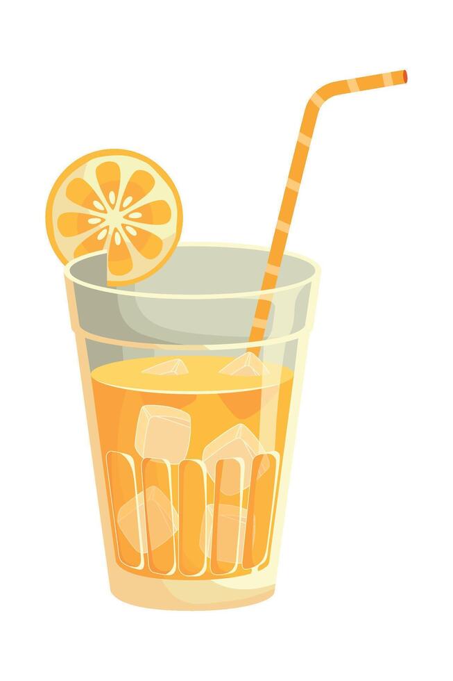 Orange juice with straw and slice of lemon illustration vector