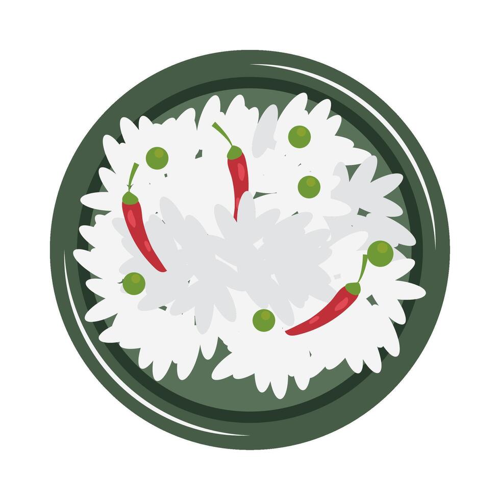 A plate with rice and peppers on it vector