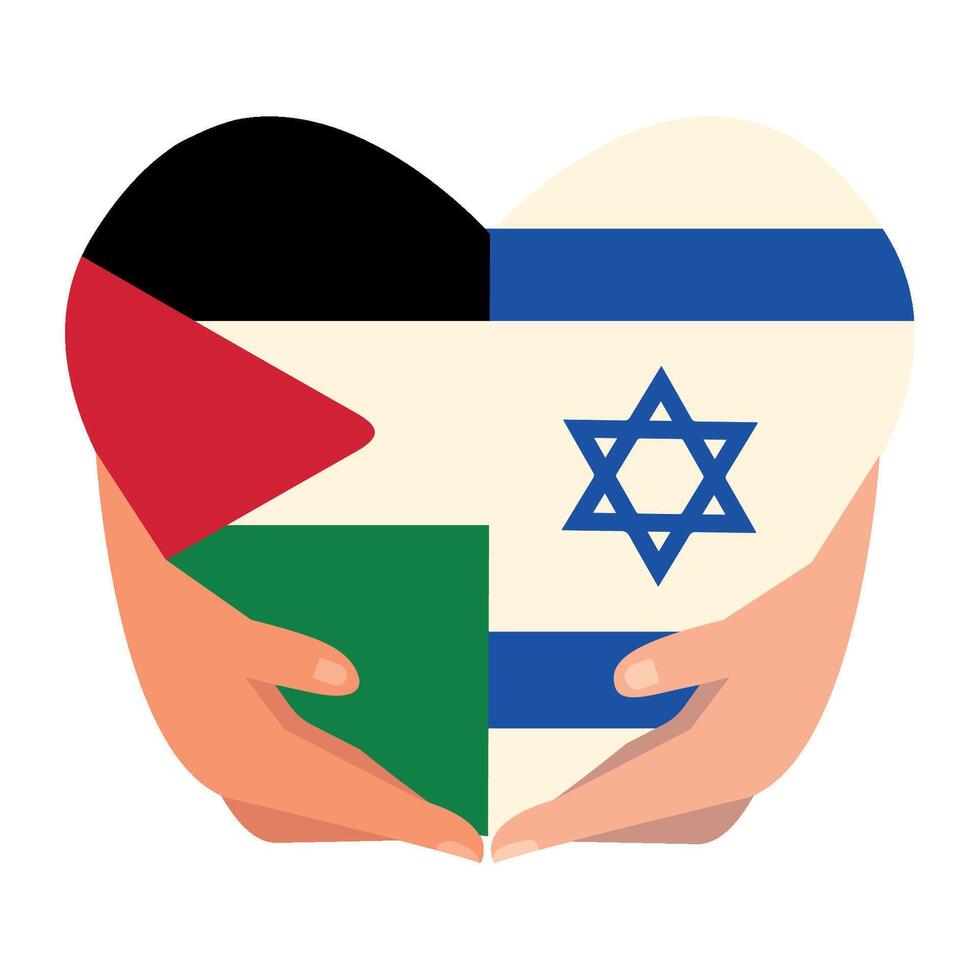 Israel and palestine flag heart shape vector