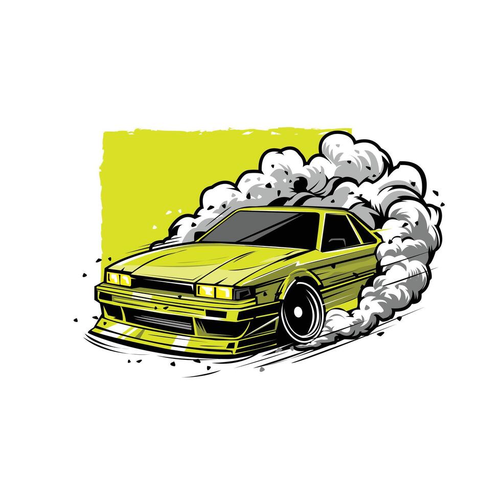 green car with smokey drift vector
