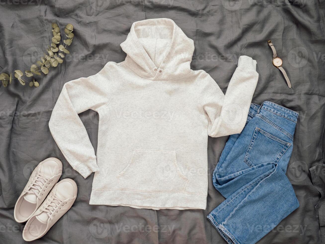 White hoody mock up, copy space for print design photo