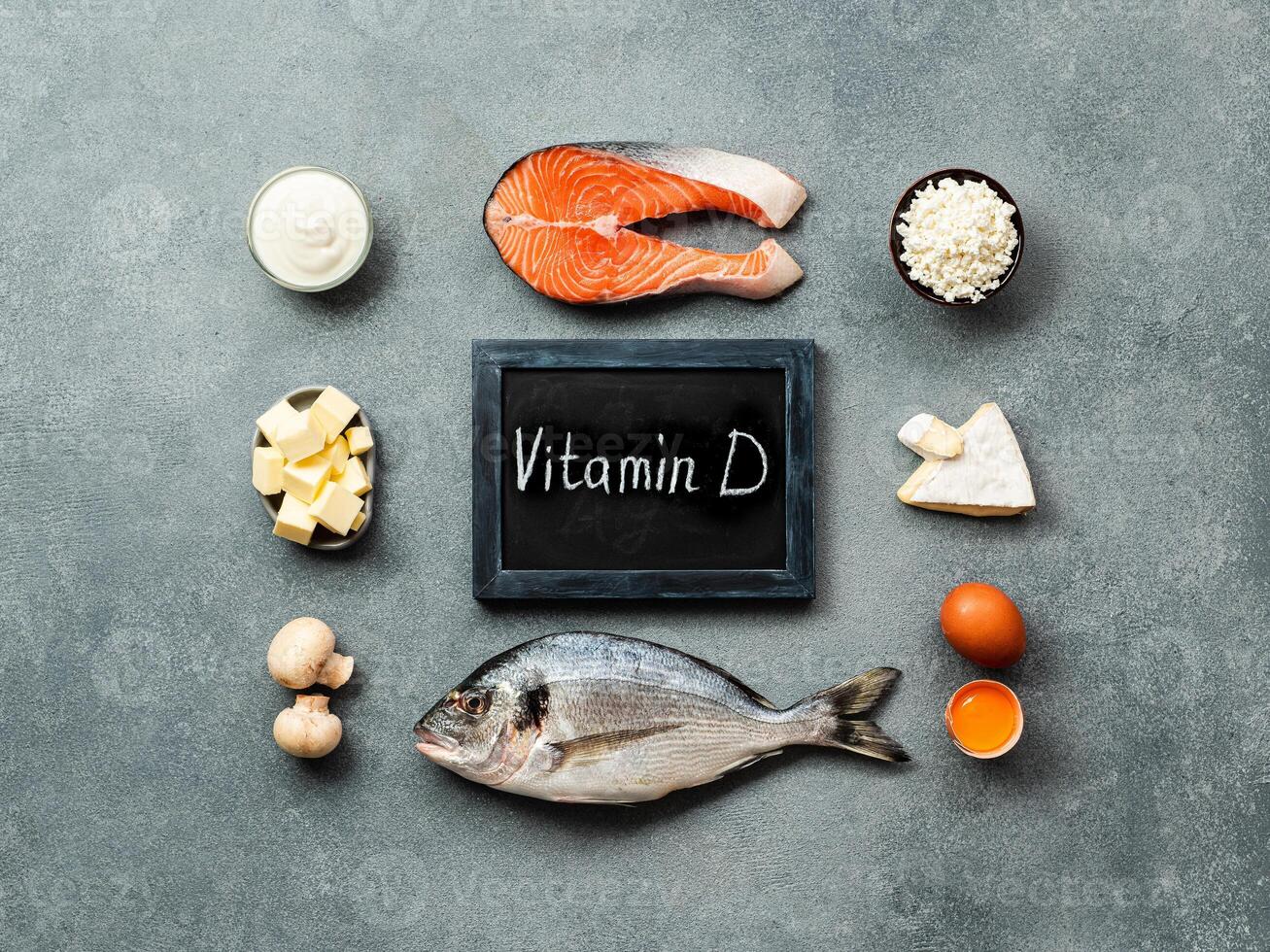 Vaitamin D sources concept, top view, flat lay photo