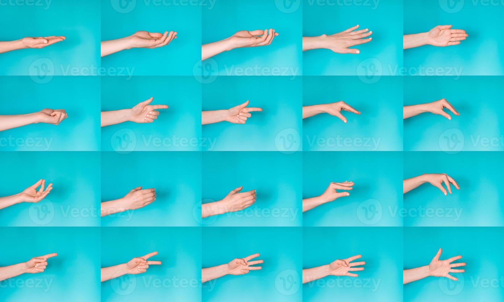 Gesturing female hands on blue background photo