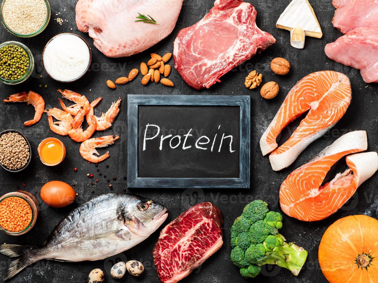 Protein sources concept, top view or flat lay photo
