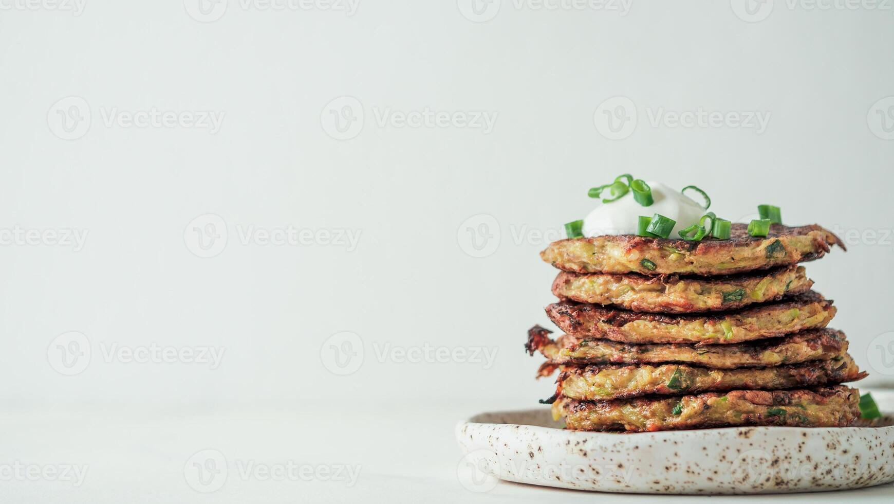 Gluten free zucchini fritters, copy space photo