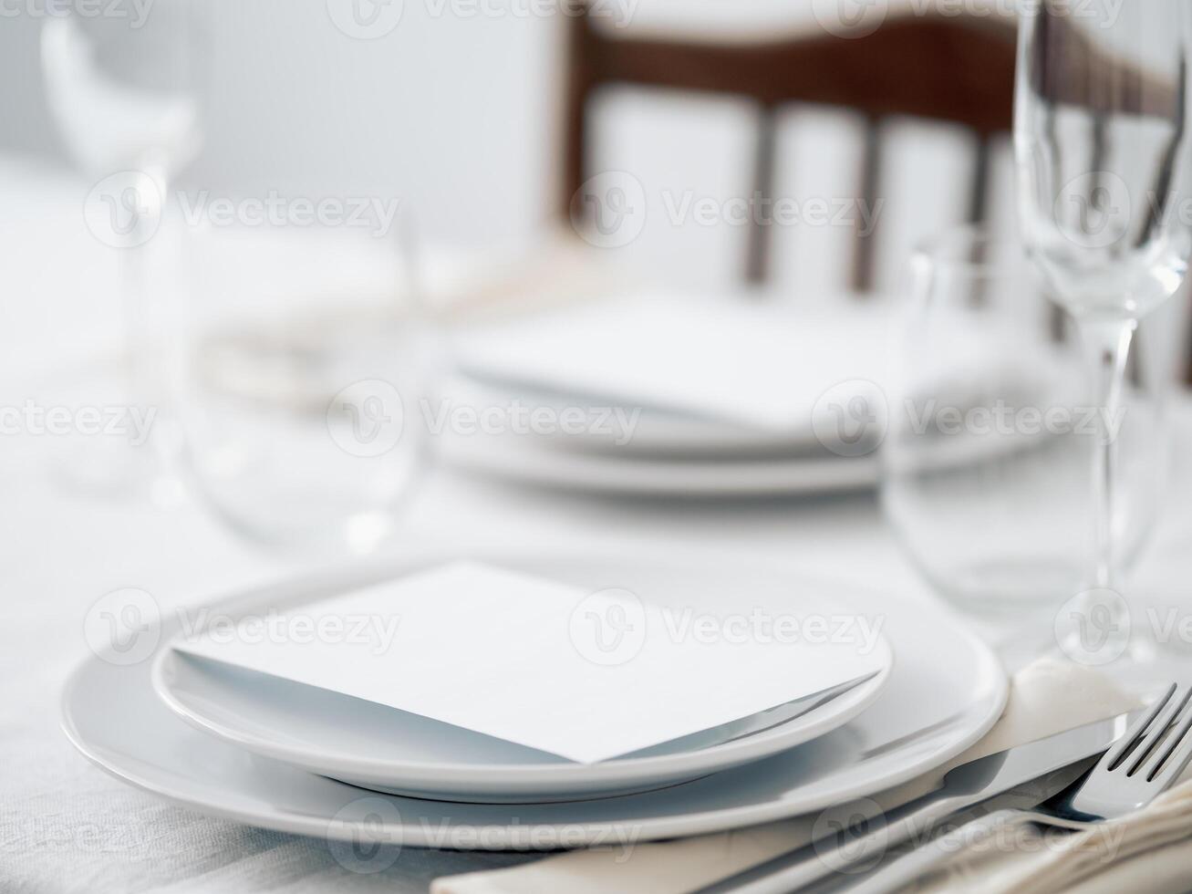 Beautiful table setting in white colors photo