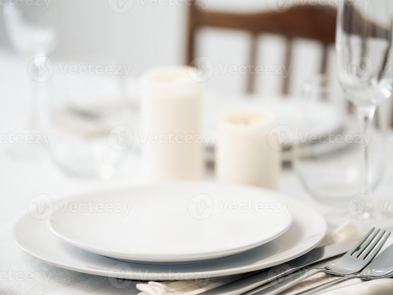 Beautiful table setting in white colors photo