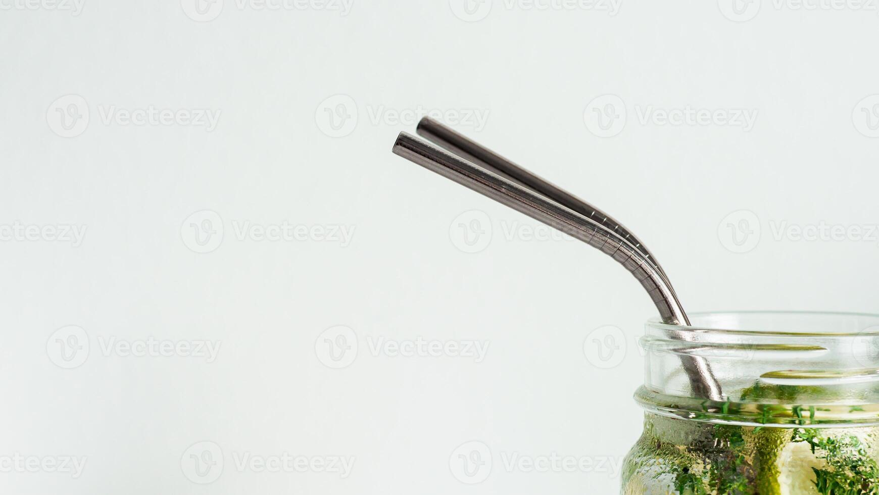 Metal recyclable drinking straws, copy space photo