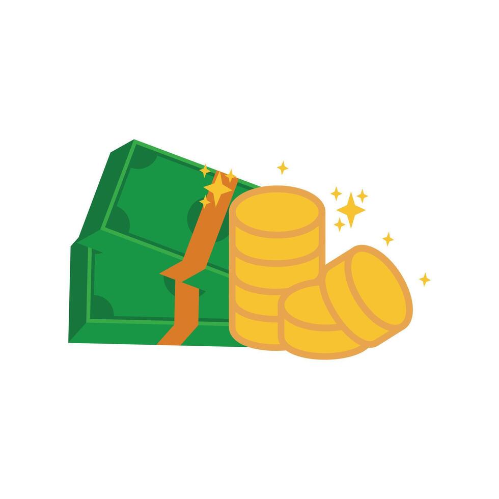 Money icon in isometric 3d style. Banknotes, coins, cash. Graphic design elements illustrating wealth, finance, money and the economy in a line style isolated on a white background vector