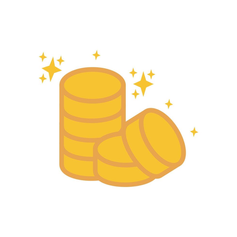 Gold coins flat icon isometric. illustrating wealth, Banknotes, coins, cash. Graphic design elements finance, money and the economy in a line style isolated on a white background vector