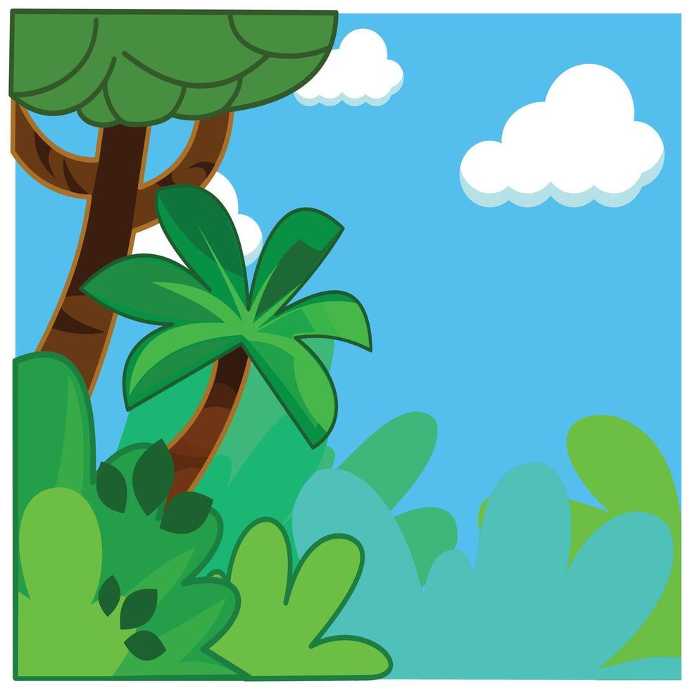 Illustration of a Tropical Landscape Background with Palm Trees and Plants. Design element illustration background in square shape with Natural theme vector