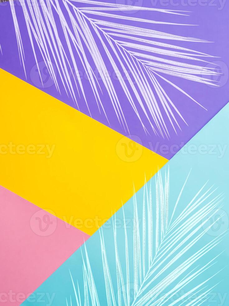 Colored paper background with tropical leaf photo