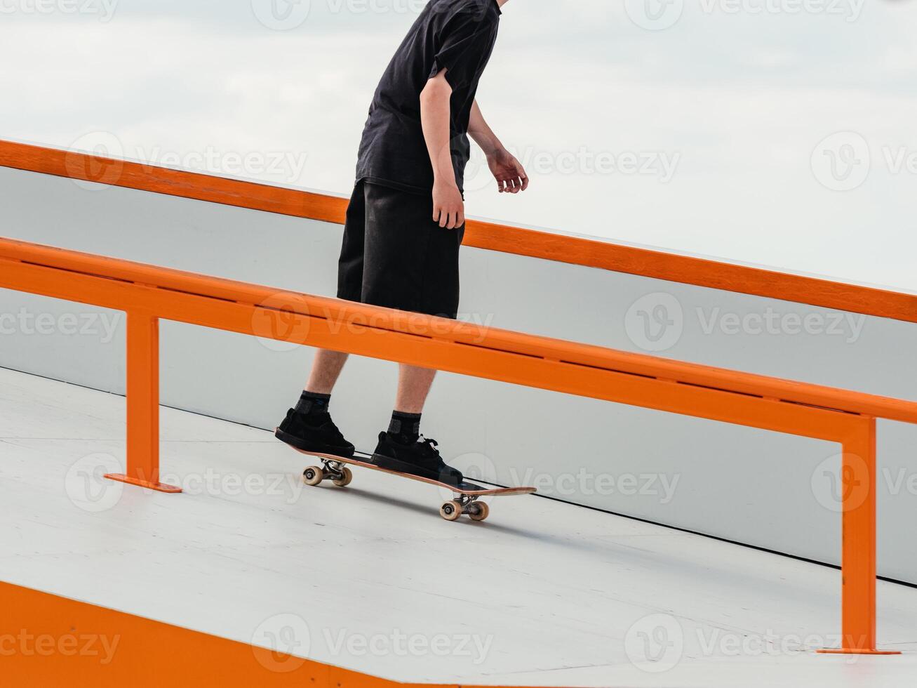 Skateboard Skater Skating in Skate Park Outdoor. photo