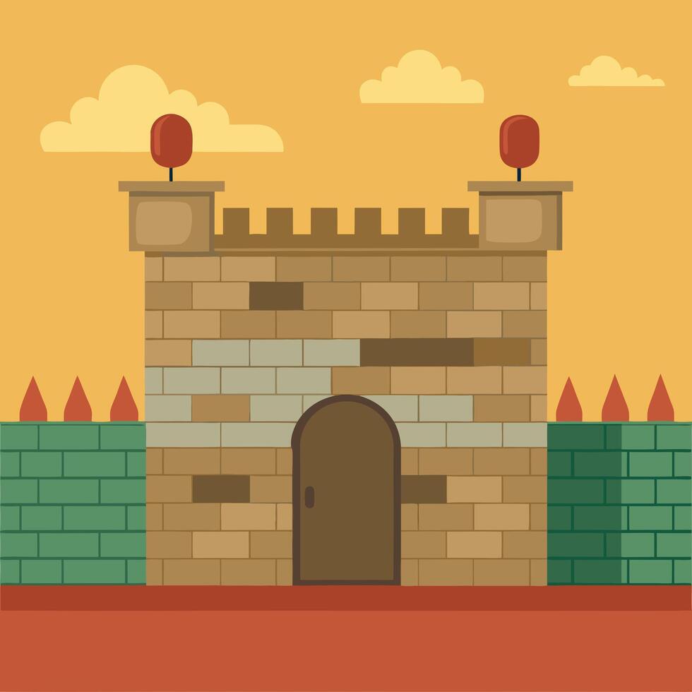 A cartoon of a old castle gate vector