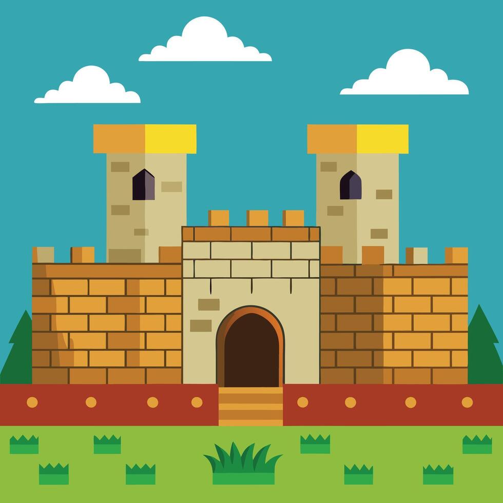 A cartoon of a old castle gate vector