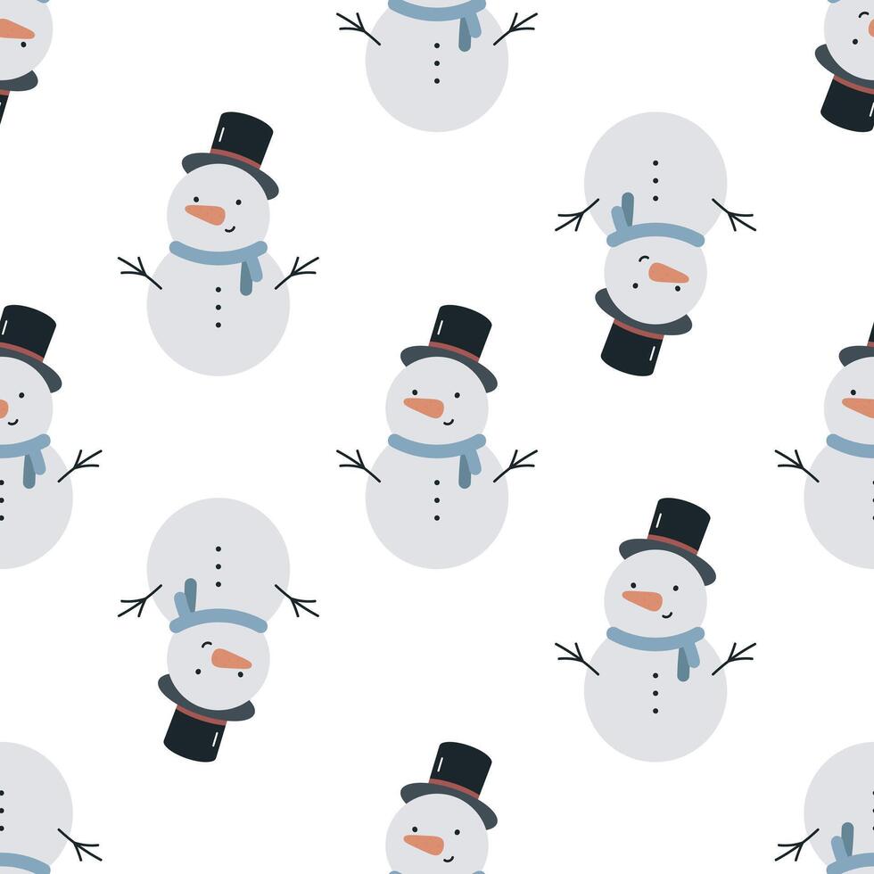 Seamless pattern with cute cartoon snowman. Flat background. Winter print. Christmas design. Creative texture for fabric, wrapping, textile, wallpaper, apparel. vector