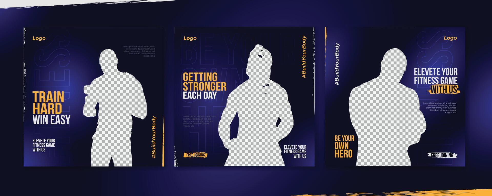 Fitness gym social media post template, set of workout sports banner vector