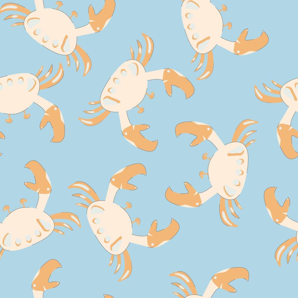 Seamless crab pattern on blue background. Sea life concept for textile, wallpaper, printing, wrapping paper, nursery. illustration vector