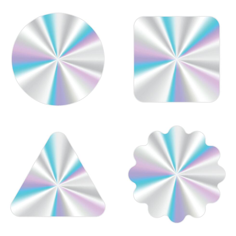 Set of silver holographic sticker. Holographic sticker quality emblem. Shiny rainbow emblem. Symbol of certification product. illustration vector