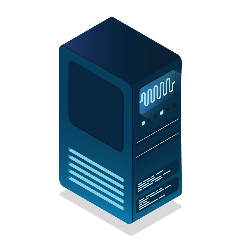 Isometric futuristic server. Isometric database or data center. Abstract blockchain. Computer storage. Cloud storage. illustration vector