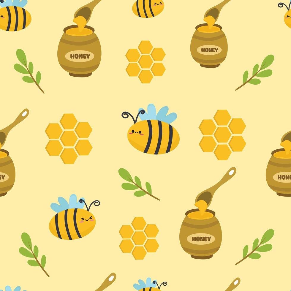 Hand drawn cute bee seamless pattern with honeycomb . Suitable for use for children's and baby designs and also printed on fabrics for clothes, t-shirts, blankets, baby bibs etc vector