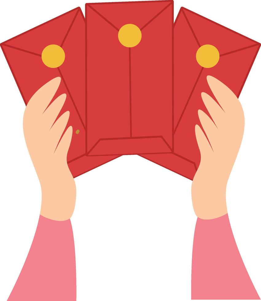 hand holding chinese hongbao red pocket envelope vector