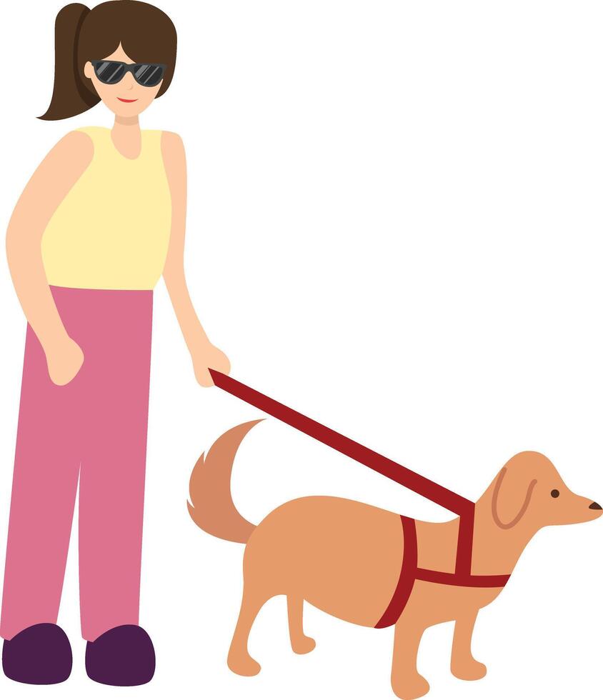 blind woman with guide dog vector