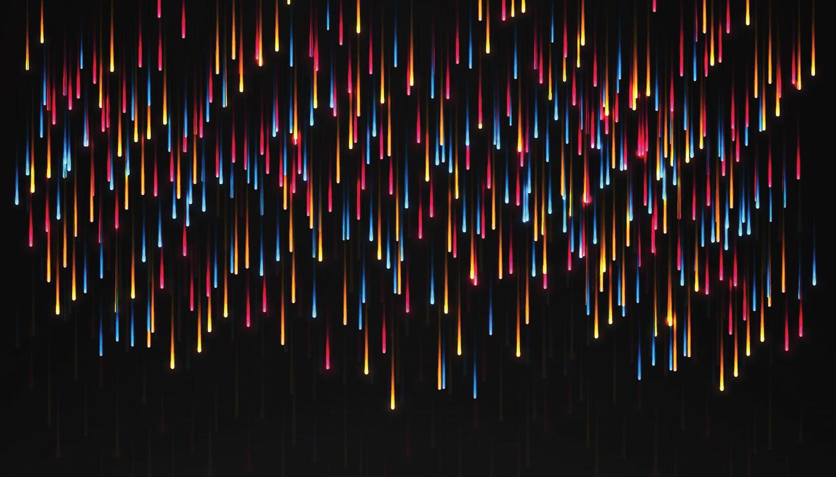 Gradient color meteor background design. Colorful falling sparkles background design with pink, blue, and orange gradient colors. vector