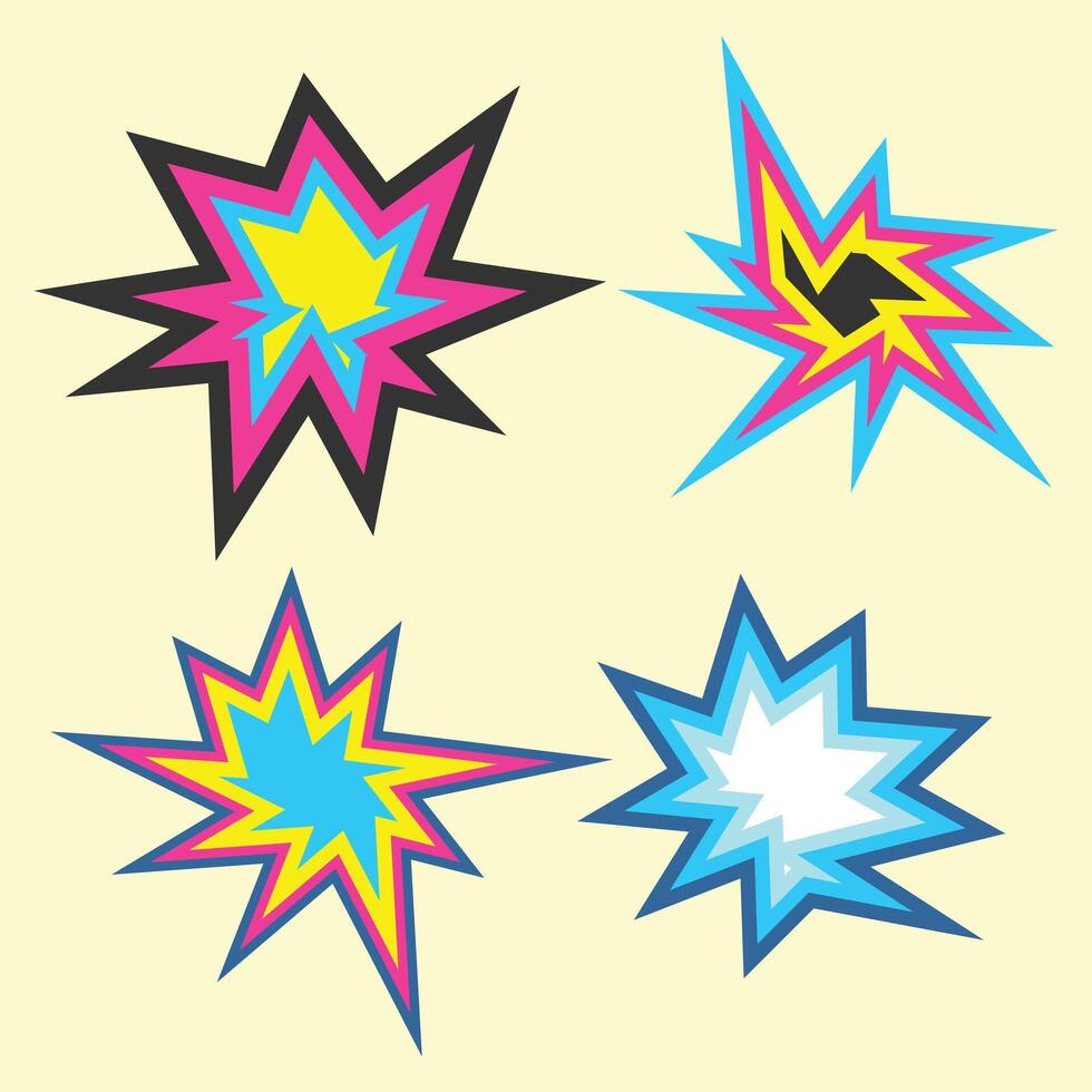 Set of Cartoon effect explosions or Sparkle Star Icon, Burst Border vector