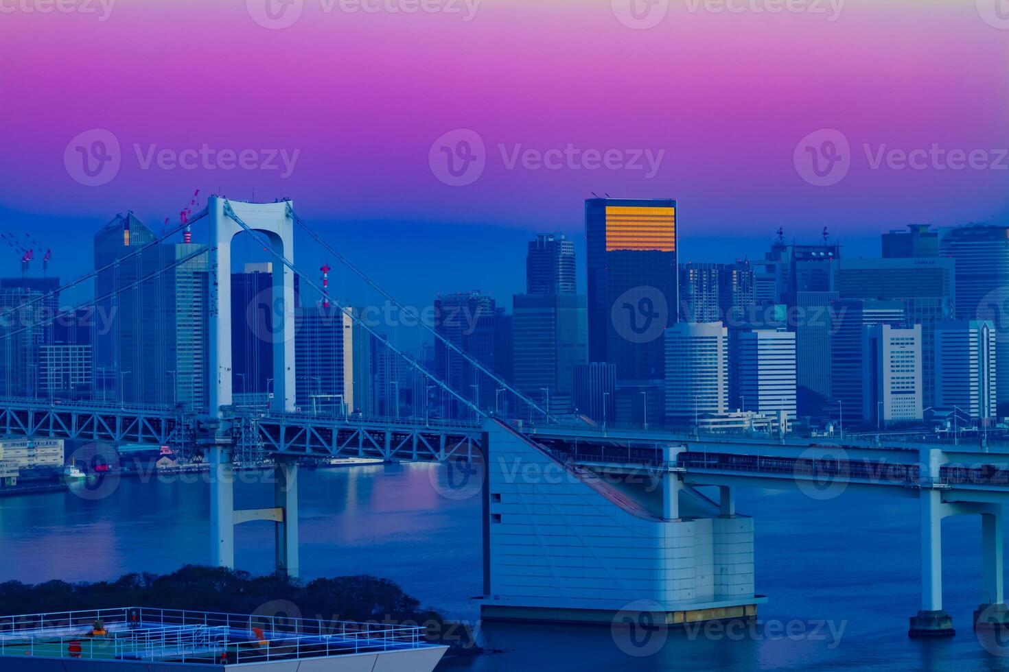 A dawn of the bridge highway at the bay area in Tokyo long shot photo