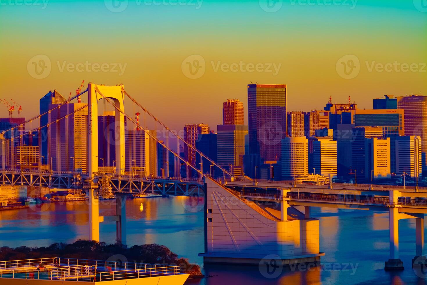 A dawn of the bridge highway at the bay area in Tokyo long shot photo