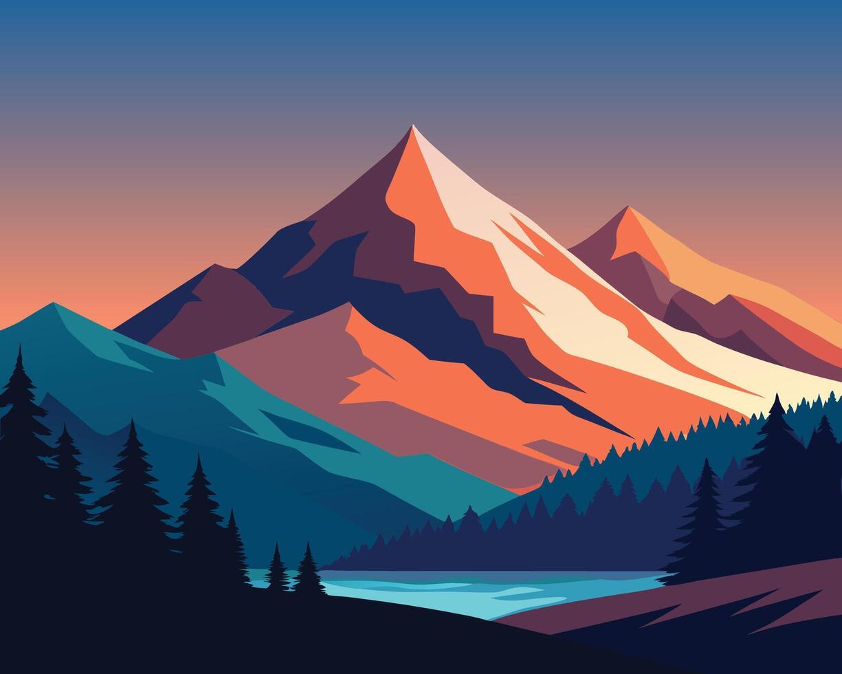 Mountain beautiful landscape background with pines and forests vector
