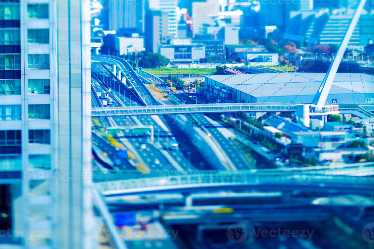 A miniature cityscape at the urban city in Tokyo tiltshift photo